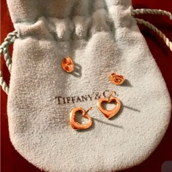 EUC Tiffany & Co 18KT Gold Open Heart Elsa Peretti Stud Earrings - Picture 2 of 4